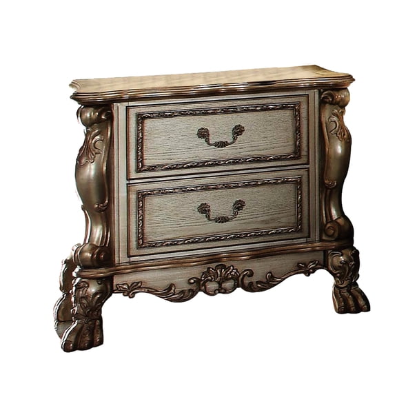 Captivating Nightstand In Gold Patina & Bone Finish - Quality Synthetic Wood, Spacious Drawers For An Appealing Bedroom Look Timeless Craftsmanship With Wood Construction, Modern Living