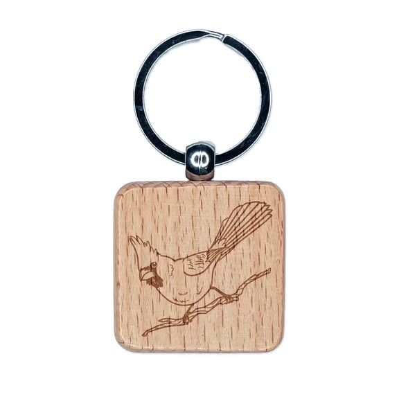 Captivating Northern Cardinal Bird Square Keychain Charm Tag - Engraved Wood