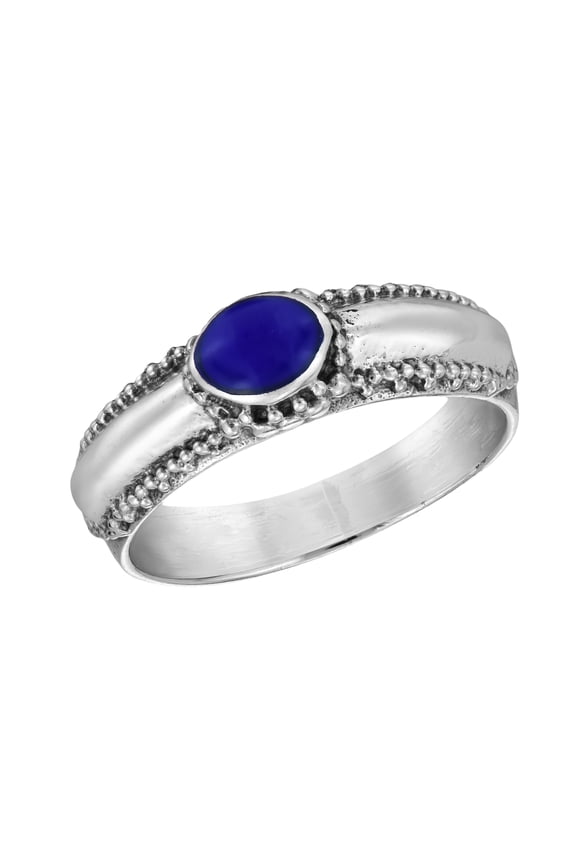 Captivating Vintage-Inspired Oval Blue Lapis Sterling Silver Band Ring-8