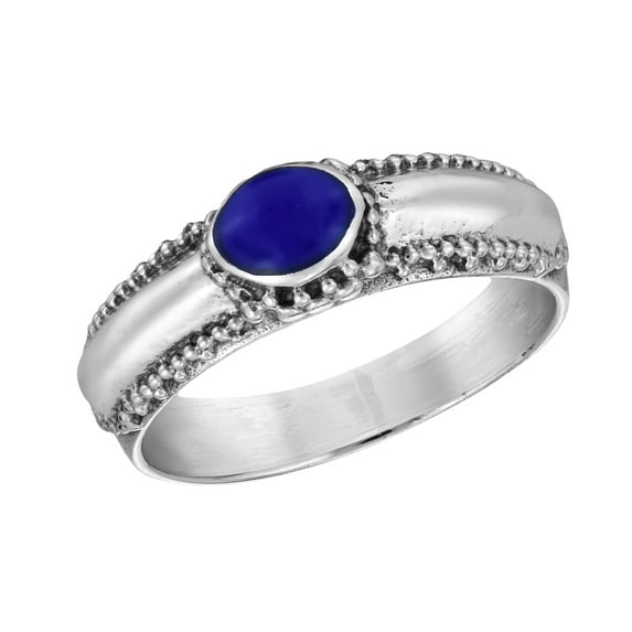 Captivating Vintage-Inspired Oval Blue Lapis Sterling Silver Band Ring-9