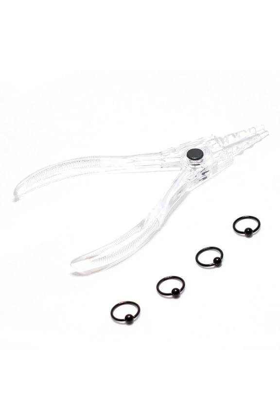 Captive Bead Ring 4pc Lip Septum Piercing & Captive Ring Tool Pliers 14G 16G