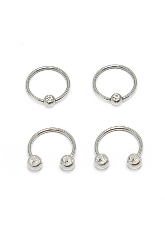 Captive Bead Ring & Circular Barbell 16G Horseshoe 4pc With Front Facing Clear CZ Gems Multi-functional Lip/Nose/Nipple/Eyebrown Captive Hoop Ring Barbell Tragus Cartilage