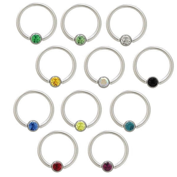 Captive Bead Ring Nipple Ring Surgical Steel with CZ Jewel - 12 Colors
