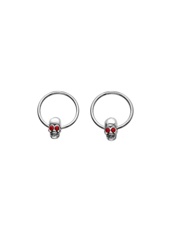 Captive Bead ring Ring BCR 16 gauge 3/8" 10 mm Surgical steel with red eye skull