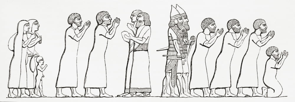 Captive Israelites brought before the Assyrian king Sennacherib After a contemporary work From The Imperial Bible Dictionary published 1889 Canvas Art - Ken Welsh Design Pics (36 x 12)