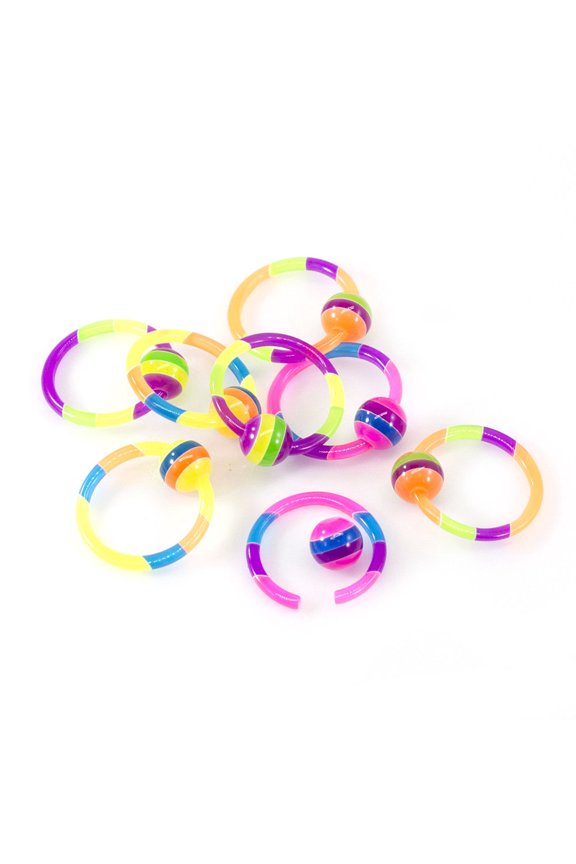 Captive Ring Package of 8 with Colorful Design 14g 12mm length