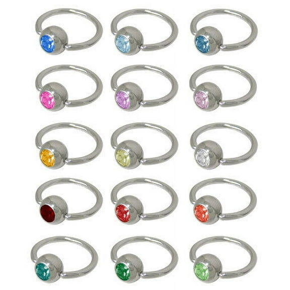 Captive Ring with Gem Bead 14G Surgical Steel