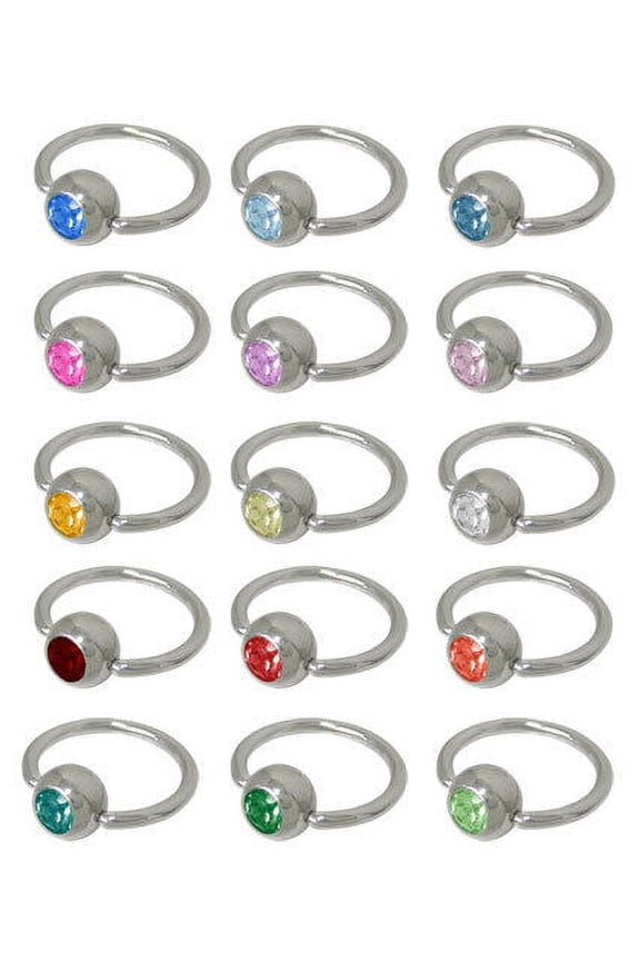 Captive Ring with Gem Bead 14G Surgical Steel