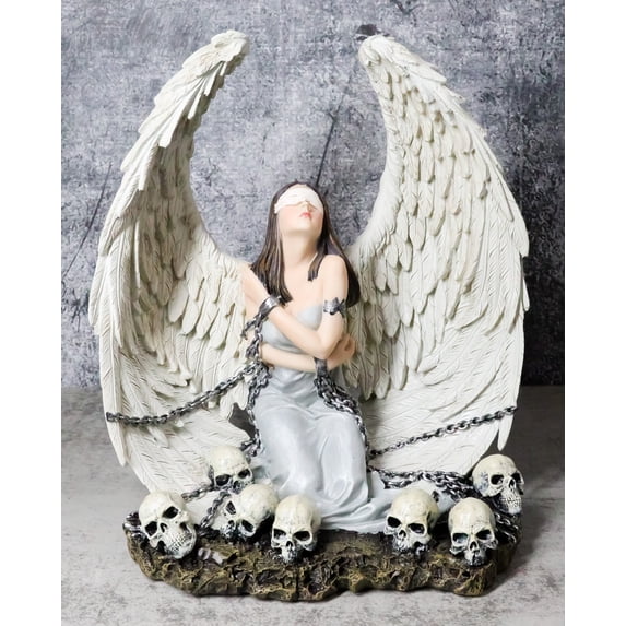 Captive Spirits Blindfolded Purity Angel Tied In Chains By Skulls Figurine