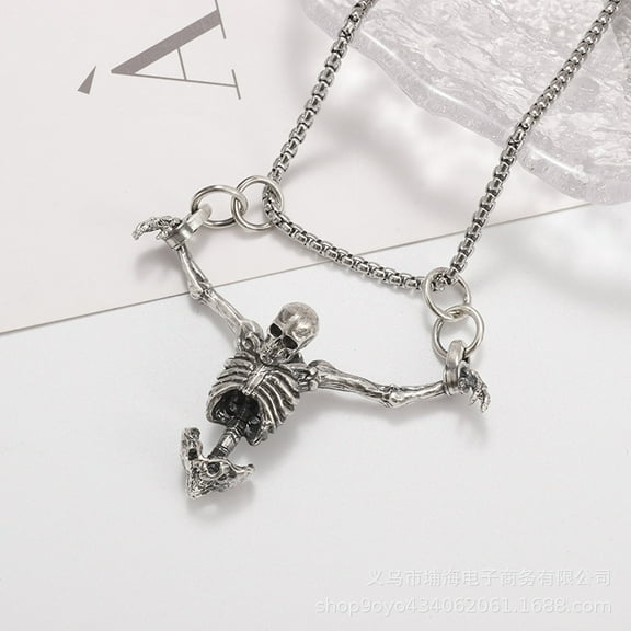 Captivity Skull Pendant Men's Biker Punk Rock 14K White Gold Necklace Gothic Halloween Jewelry Accessory