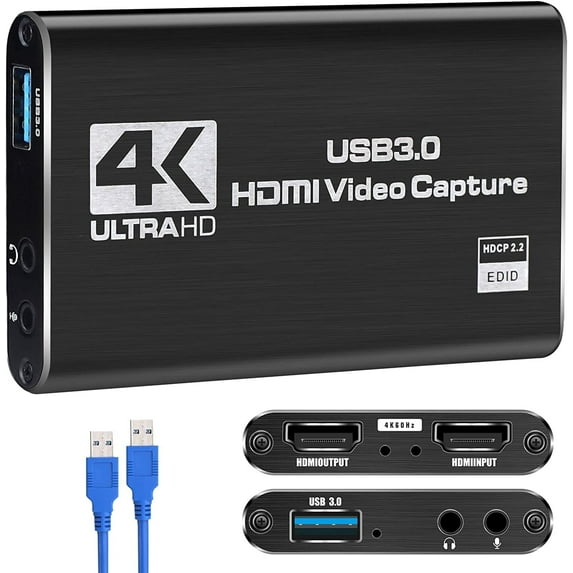 Capture Card,AUBEAMTO Video Capture Card 4K 1080P 60FPS, HDMI Capture Card Switch, Game Capture Card USB 3.0 for Live Streaming Video Recording, Screen Capture Device Work with PS4/PC/OBS/DSLR/Camera