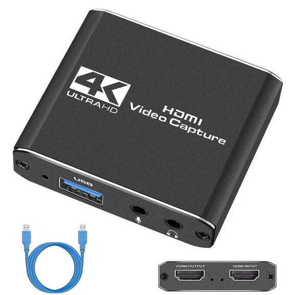 Capture Card, Audio Video Capture Card with Microphone 4K HD Loop-Out, 1080p 60fps Video Recorder for Gaming/Live Streaming/Video Conference, Works for Switch/PS4/OBS/Camera/PC