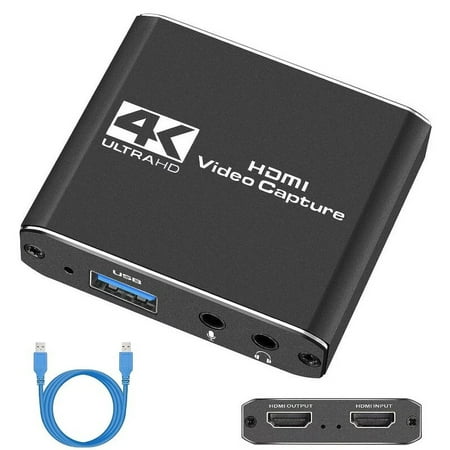 Capture Card, Audio Video Capture Card with Microphone 4K HD Loop-Out, 1080p 60fps Video Recorder for Gaming/Live Streaming/Video Conference, Works for Switch/PS4/OBS/Camera/PC