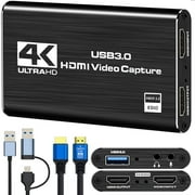 Capture Card for Gaming,Audio Video Capture Card, SB 3.0 Capture Card 4K HDMI Loop-Out, 1080P 60FPS/2K 30FPS Videogame Capture Works for PS5/Switch/Camera/PC