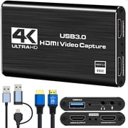 Capture Card for Gaming,Audio Video Capture Card, SB 3.0 Capture Card 4K HDMI Loop-Out, 1080P 60FPS/2K 30FPS Videogame Capture Works for PS5/Switch/Camera/PC