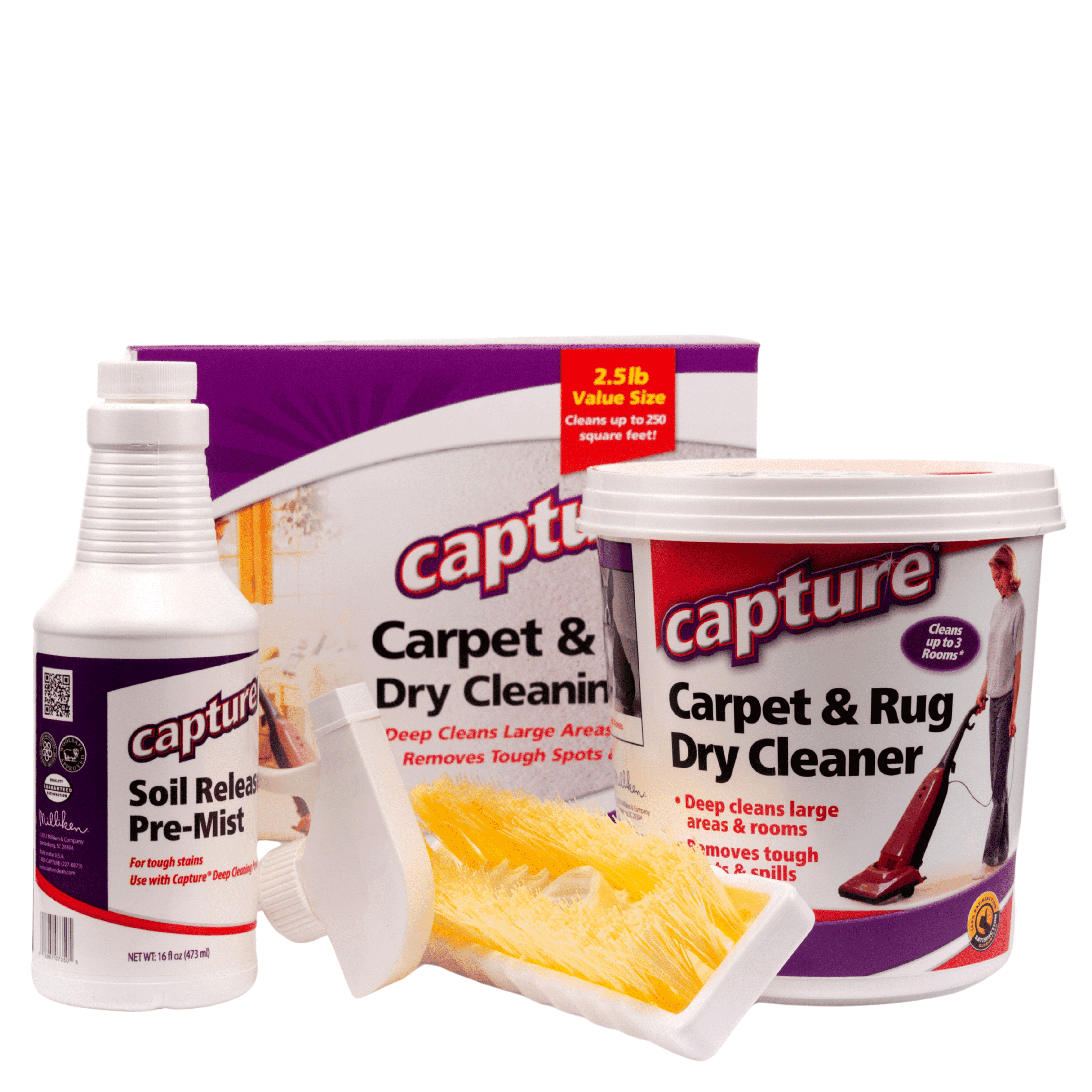 Capture Carpet Cleaner Kit with Dry Powder, Pre-Mist & Brush, Fresh Scent, 2.5 Pounds