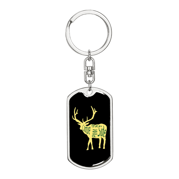 Capture The Wild Side Hunter'S Keychain Stainless Steel or 18k Gold Dog Tag Keyring