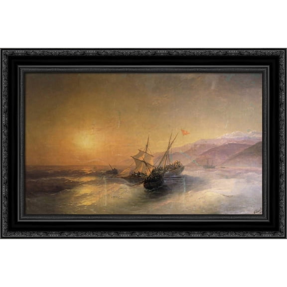Capture Turkish kocherma 24x19 Black Ornate Wood Framed Canvas Art by Aivazovsky, Ivan