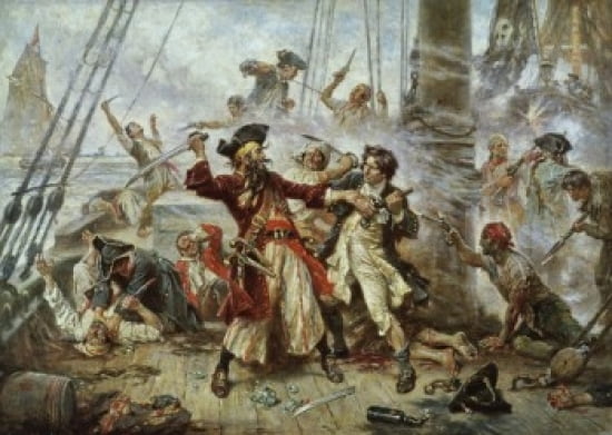 Capture of The Pirate Blackbeard 1718 Jean Leon Gerome Ferris (1863-1930American) Canvas Art - Jean Leon Gerome Ferris (24 x 36)