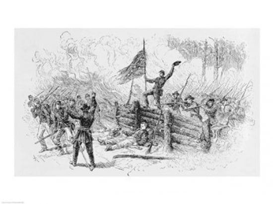 Capture of a part of the burning union breastworks on the Brock Road on the afternoon of May 6th Canvas Art - Alfred r Waud (24 x 18)