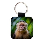 Capuchin Monkey Faux Leather Square Keychain