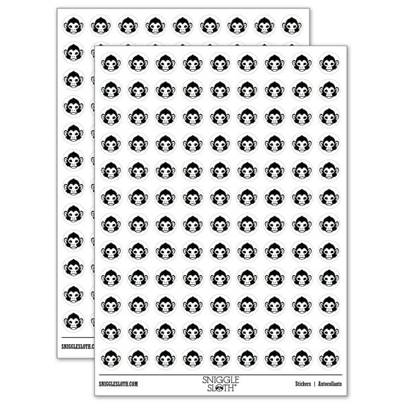 Capuchin Monkey Head 200+ Round Stickers - White - Gloss Finish - 0.50" Size