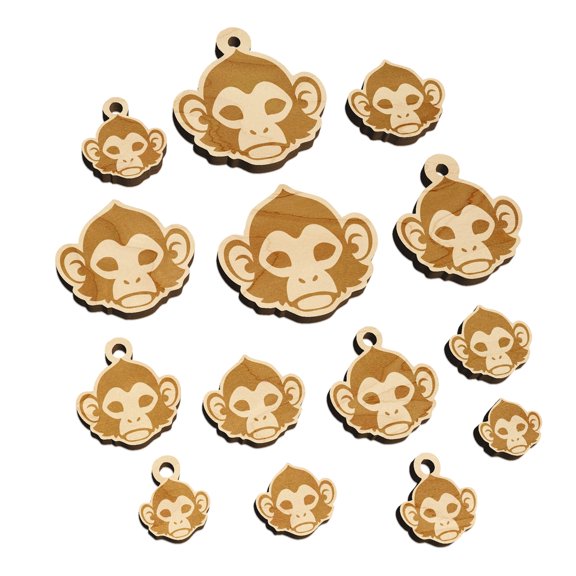 Capuchin Monkey Head Wood Mini Charms Shapes DIY Craft Jewelry - No Hole - 25mm (7pcs)