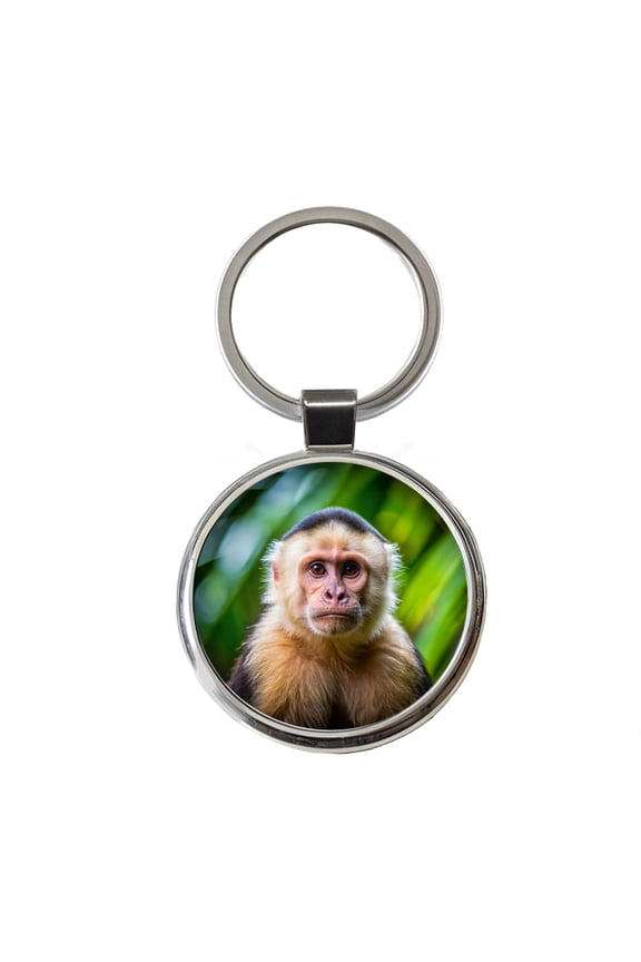 Capuchin Monkey Metal Round Keychain