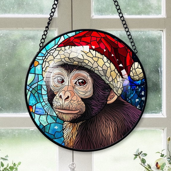 Capuchin Monkey Ornament Christmas 2025, Capuchin Monkey Stained Glass Hanging Panel Radiant Glass Window Art, Perfect for Wildlife Decor