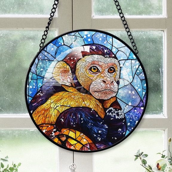 Capuchin Monkey Ornament Christmas 2025, Capuchin Monkey Stained Glass Hanging Window Artistic Glass Decoration for Cozy Interiors