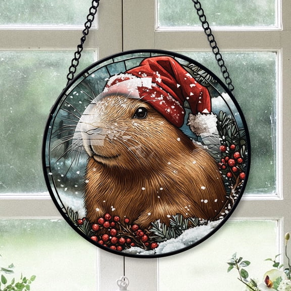 Capuchin Monkey Ornament Christmas 2025, Capuchin Monkey Stained Glass Hanging Window Handcrafted Glass Sun Catcher for Door and Garden Decor