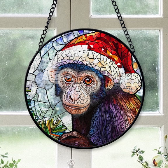 Capuchin Monkey Ornament Christmas 2025, Capuchin Monkey Stained Glass Sun Catcher Artistic Hanging Window Decor, Perfect Gift for Animal Lovers