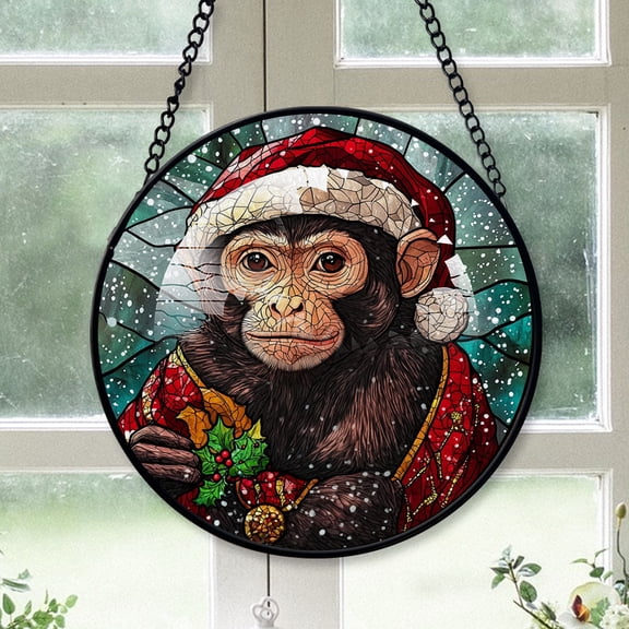 Capuchin Monkey Ornament Christmas 2025, Capuchin Monkey Stained Glass Window Decoration Luminous Hanging Sun Catcher for Nature-Inspired Spaces
