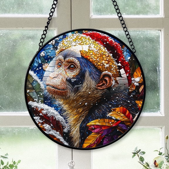 Capuchin Monkey Ornament Christmas 2025, Capuchin Monkey Stained Glass Window Hanging Artistic Handmade Glass Ornament, Perfect for Nature Lovers
