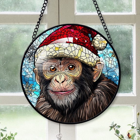 Capuchin Monkey Ornament Christmas 2025, Capuchin Monkey Stained Glass Window Hanging Artistic Home Decor for Every Season