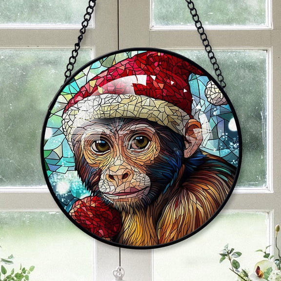 Capuchin Monkey Ornament Christmas 2025, Capuchin Monkey Stained Glass Window Sun Catcher Decorative Hanging Ornament for Door or Living Room