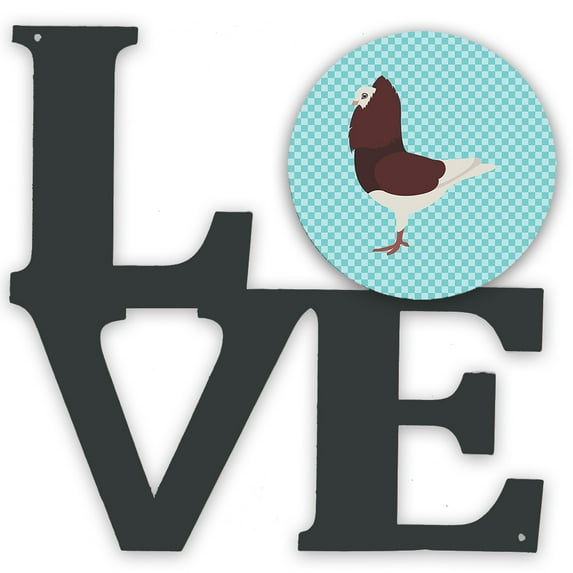 Capuchin Red Pigeon Blue Check Metal Wall Artwork LOVE