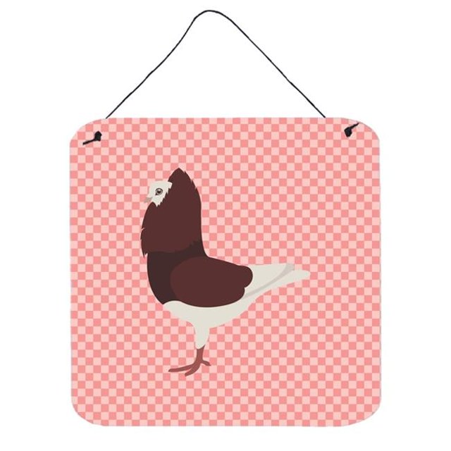 Capuchin Red Pigeon Pink Check Wall or Door Hanging Prints - 6 x 6 in.