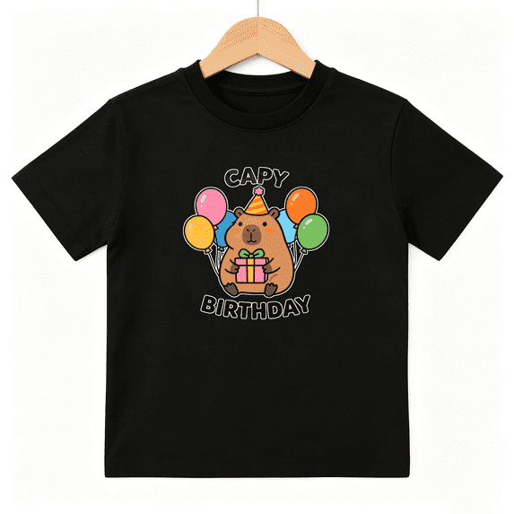 Capy Birthday Boys Graphic Tee, Cute Capybara Party Animal 100% Cotton Kids Short Sleeve T-Shirt