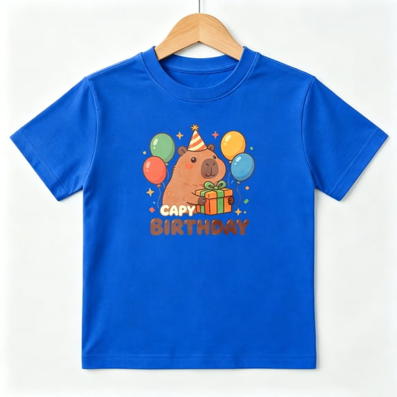 Capy Birthday Capybara Party Boys Graphic Tees Kids T-Shirt 100% Cotton Short Sleeve Tops Ages 4-13Y