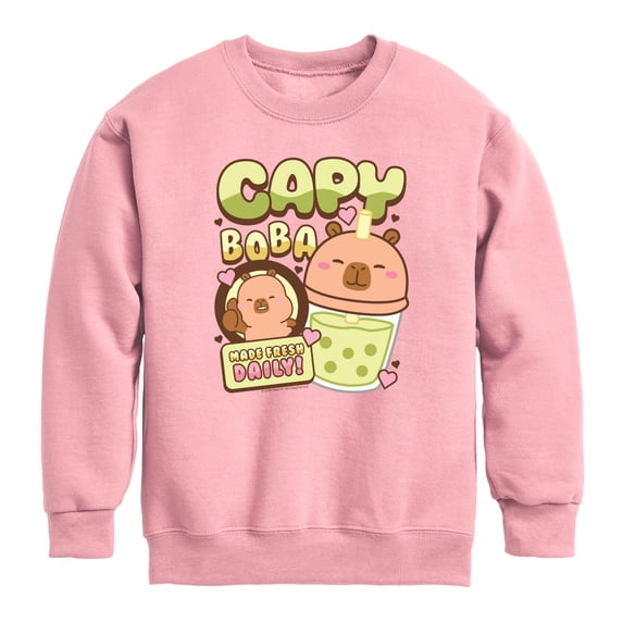 CapyFun - Capybara Boba - Youth Boys Crew Fleece Sweatshirt