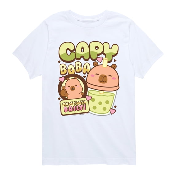 CapyFun - Capybara Boba - Youth Boys Short Sleeve Graphic T-Shirt