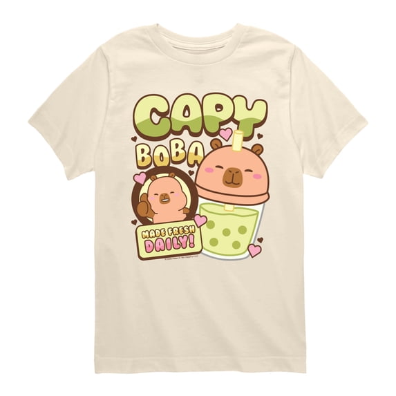 CapyFun - Capybara Boba - Youth Boys Short Sleeve Graphic T-Shirt