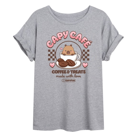 CapyFun - Capybara Cafe - Juniors Oversized Graphic T-Shirt
