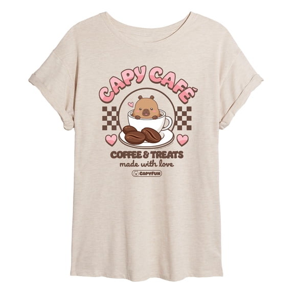 CapyFun - Capybara Cafe - Juniors Oversized Graphic T-Shirt