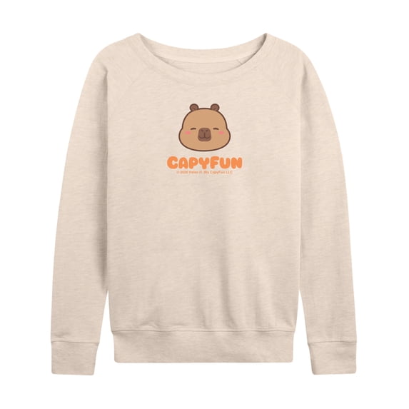 CapyFun - Capy Logo Women's Lightweight French Terry Wide Neck Long Sleeve Graphic Shirt