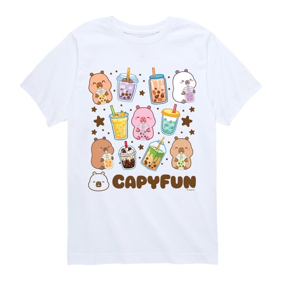 CapyFun - Capybara Boba Grid Boys' Short Sleeve Graphic T-Shirt