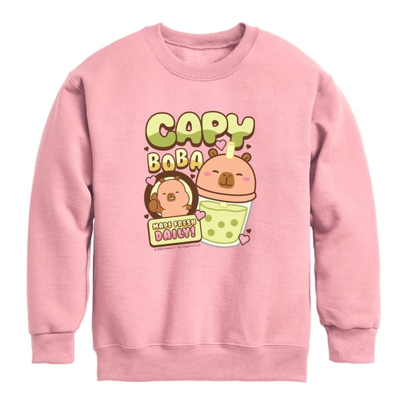 CapyFun - Capybara Capy Boba - Toddler Boys Fleece Crew Sweatshirt