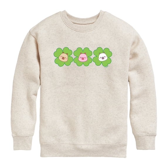 CapyFun - Capybara Four Leaf Clover Faces - Youth Boys Crew Fleece Sweatshirt