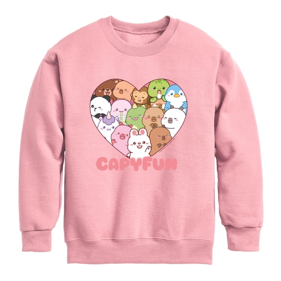 CapyFun - Capybara Heart Collage - Youth Boys Crew Fleece Sweatshirt